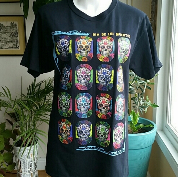 Day Of The Dead Skulls Dia De Los Muertos Black t-shirt size Medium - Picture 8 of 8